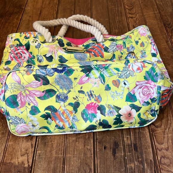 Christian Lacroix large Floral Yellow and Pink rope handle Tote Bag - Picture 5 of 12